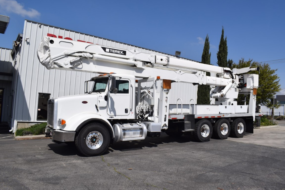 A white Terex bucket truck 