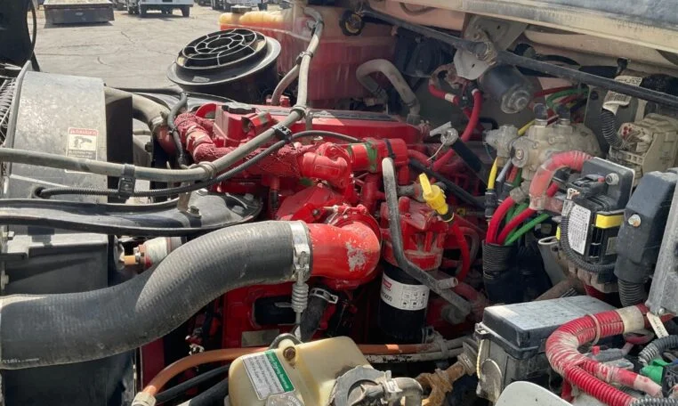 inside of a digger derrick truck with its wires
