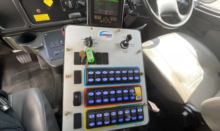 control system inside a 2017 Freightliner M2 Schwarze A8 Twister High Dump Vacuum Street Sweeper