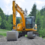 A yellow excavator